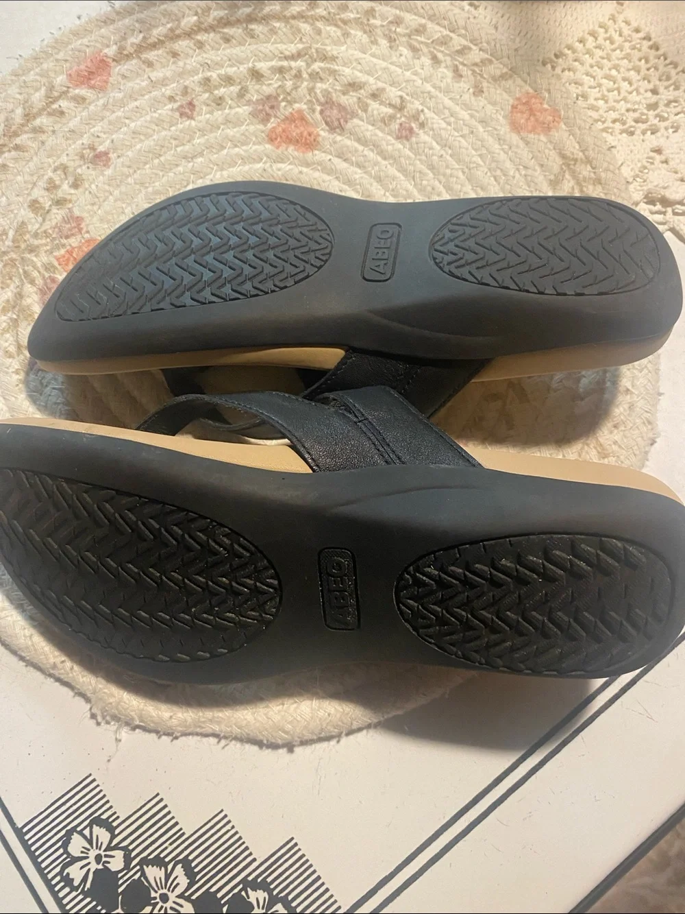 Abeo Women’s Black Slide Sandals with Tan Footbed